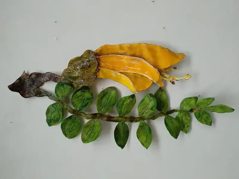 Kowhai Branch - Canvas/Wire Sculpture