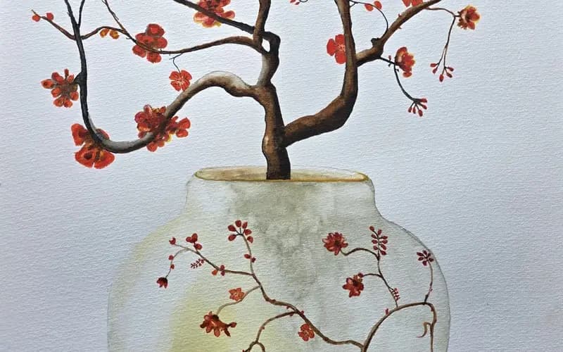Cherry blossom bonsai pot