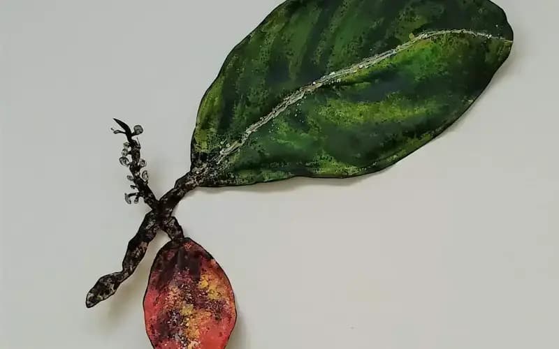 Karaka Branch - 1 Berry & Flowers - Canvas/Wire Sculpture