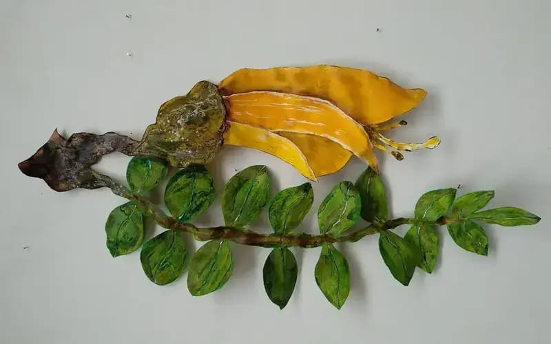 Kowhai Branch - Canvas/Wire Sculpture